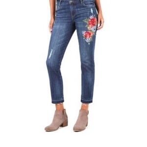 KUT Reese Ankle Straight Leg Cropped Blue Embroidered Jeans sz6